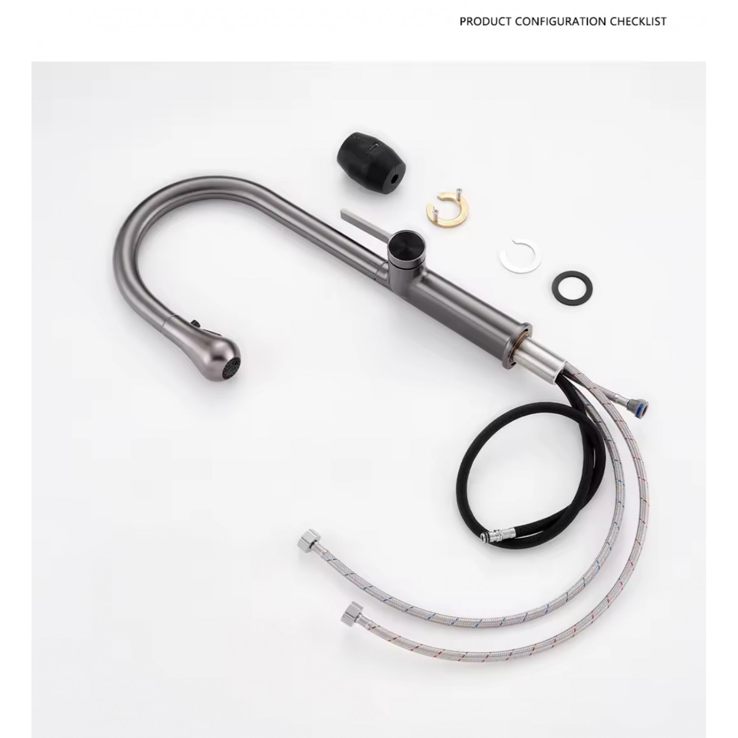 NARON Ψηλή Μπαταρία κουζίνας με αποσπώμενο επεκτεινόμενο ντουζ NR1310 GUN METAL