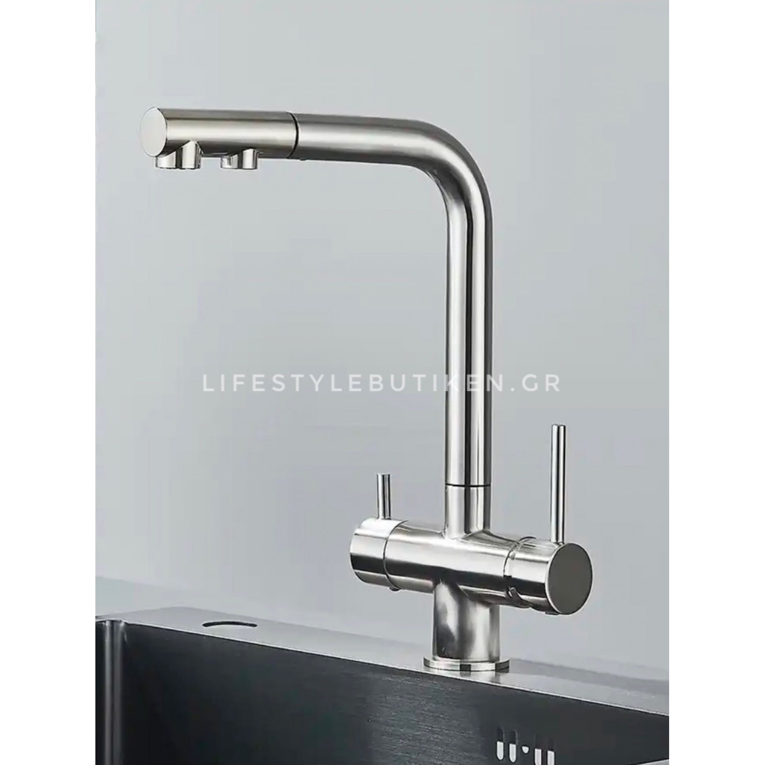 STOCCO Τρίοδη Μπαταρία Κουζίνας με προεκτεινόμενο ντουζ ST1199 MAT NICKEL