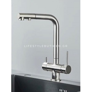 STOCCO Τρίοδη Μπαταρία Κουζίνας με προεκτεινόμενο ντουζ ST1199 MAT NICKEL
