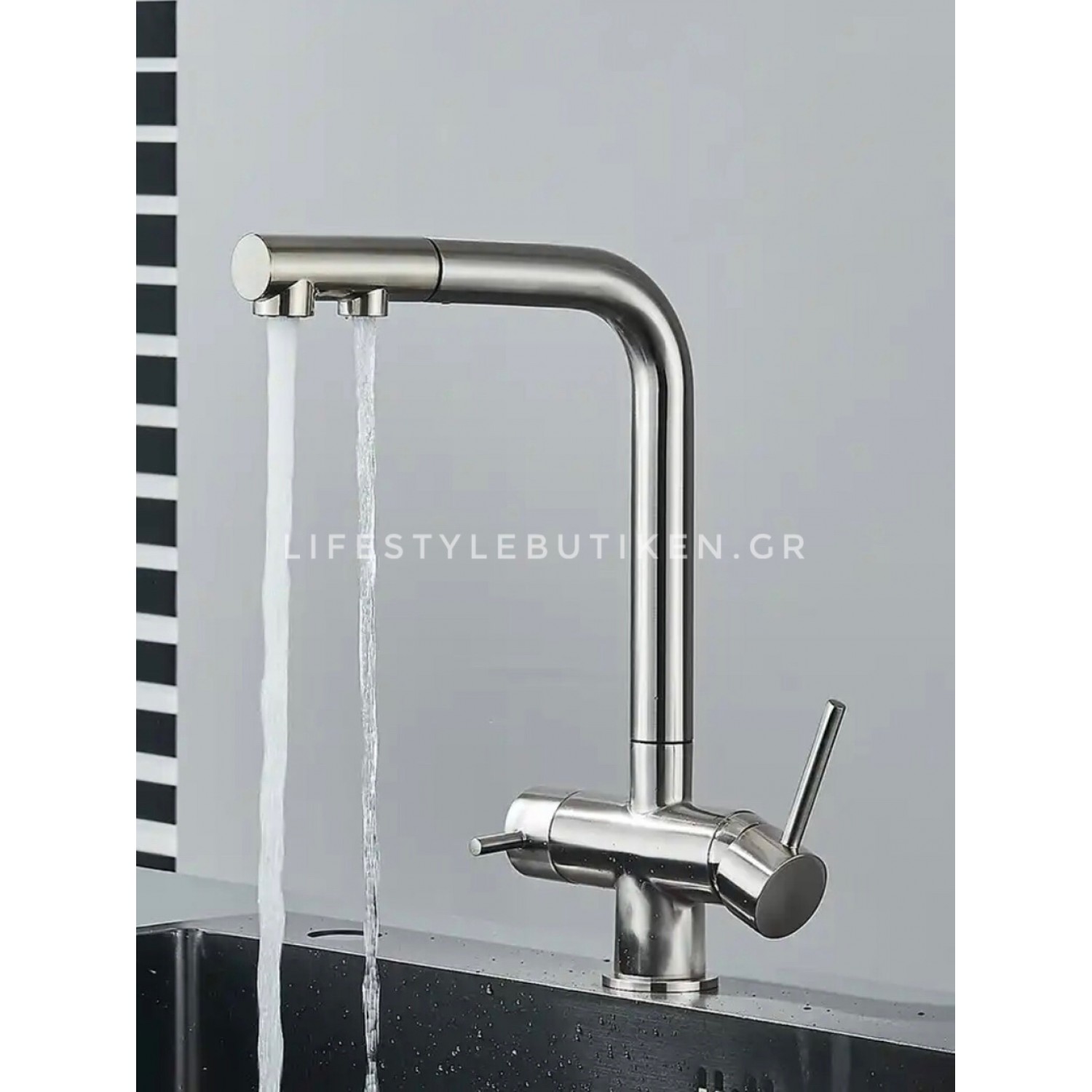 STOCCO Τρίοδη Μπαταρία Κουζίνας με προεκτεινόμενο ντουζ ST1199 MAT NICKEL