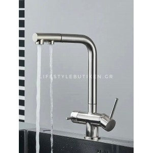 STOCCO Τρίοδη Μπαταρία Κουζίνας με προεκτεινόμενο ντουζ ST1199 MAT NICKEL