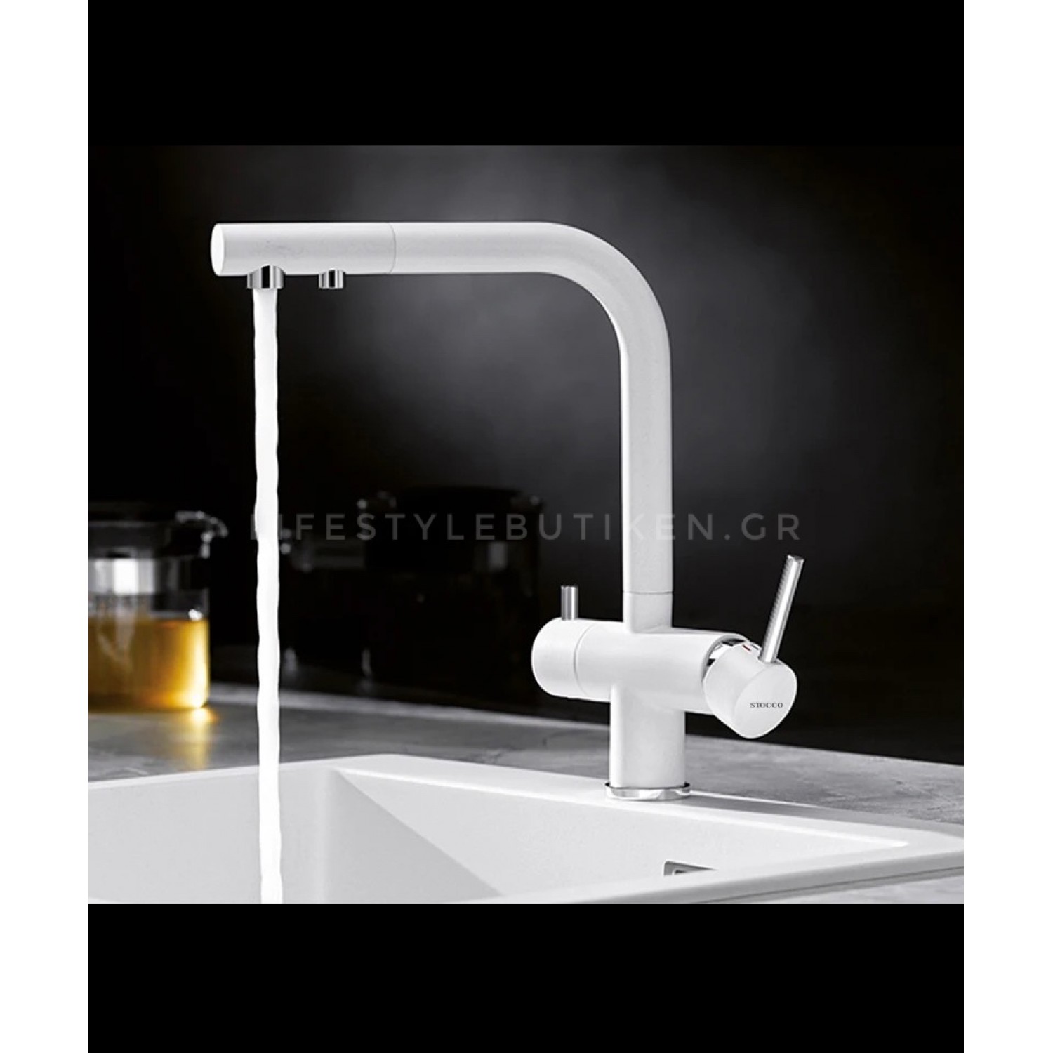 STOCCO Τρίοδη Μπαταρία Κουζίνας με προεκτεινόμενο ντουζ ST1199 White
