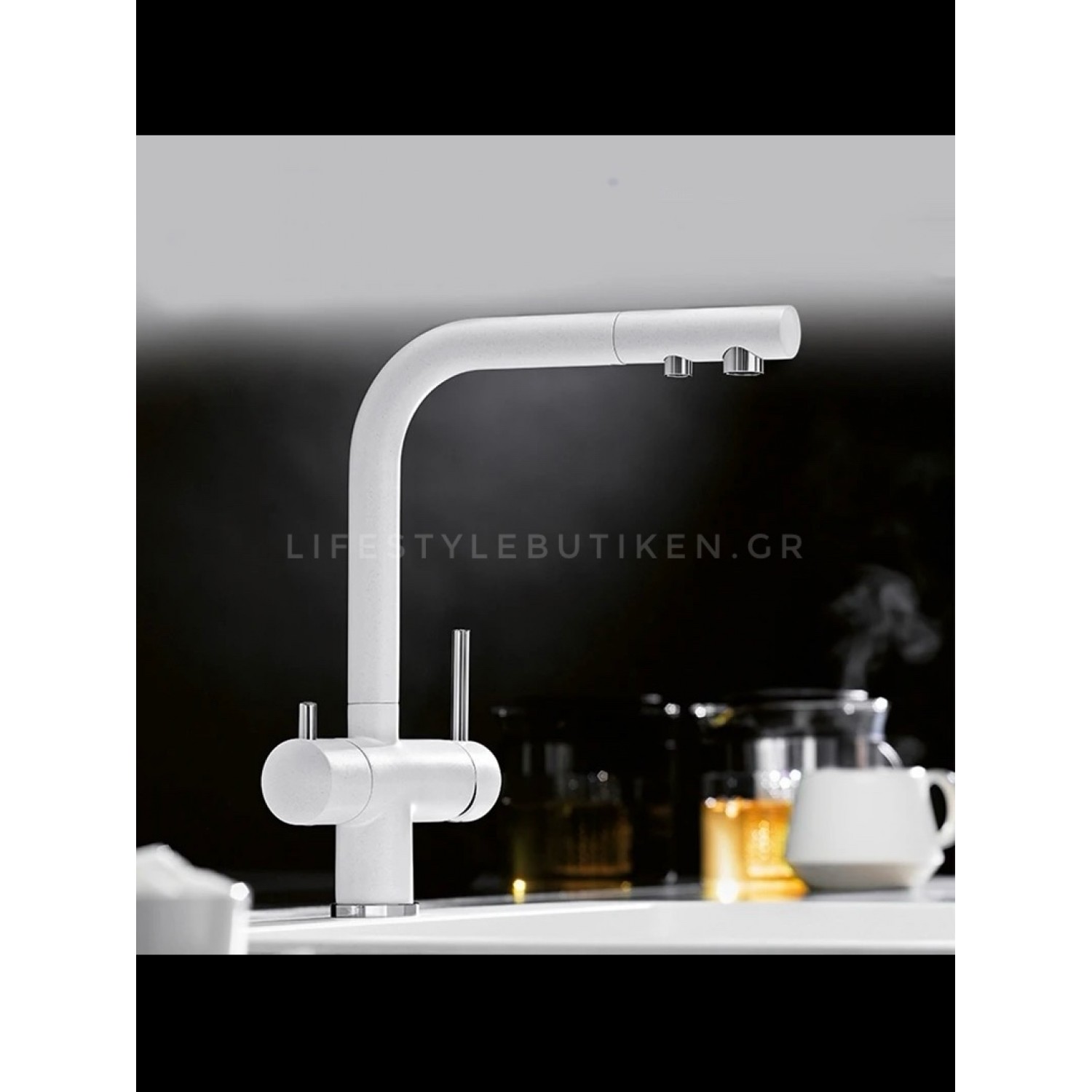 STOCCO Τρίοδη Μπαταρία Κουζίνας με προεκτεινόμενο ντουζ ST1199 White