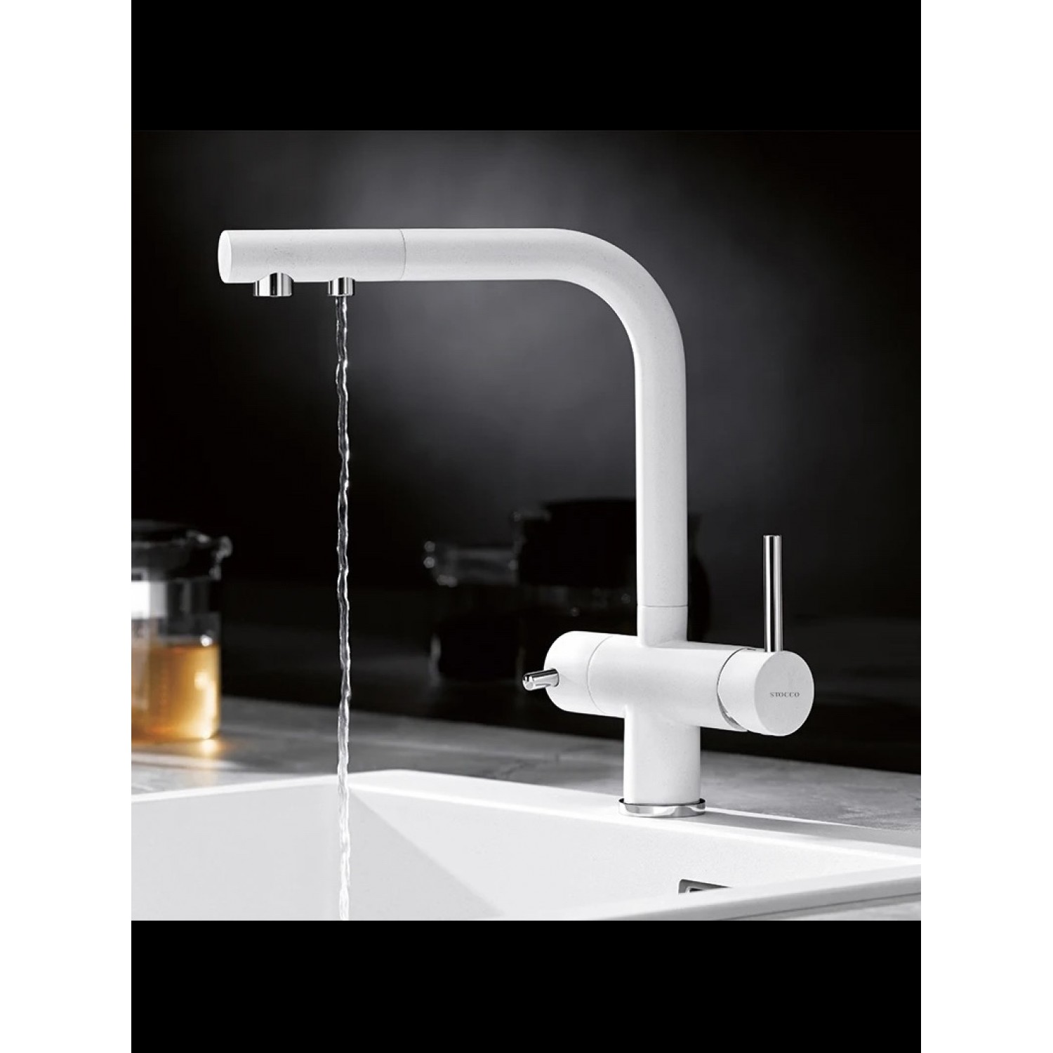 STOCCO Τρίοδη Μπαταρία Κουζίνας με προεκτεινόμενο ντουζ ST1199 White