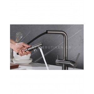 STOCCO Τρίοδη Μπαταρία Κουζίνας με προεκτεινόμενο ντουζ ST1199 Gun Grey