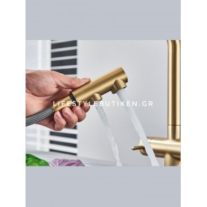 STOCCO Τρίοδη Μπαταρία Κουζίνας με προεκτεινόμενο ντουζ STOCCO ST1199BG BRUSHED GOLD