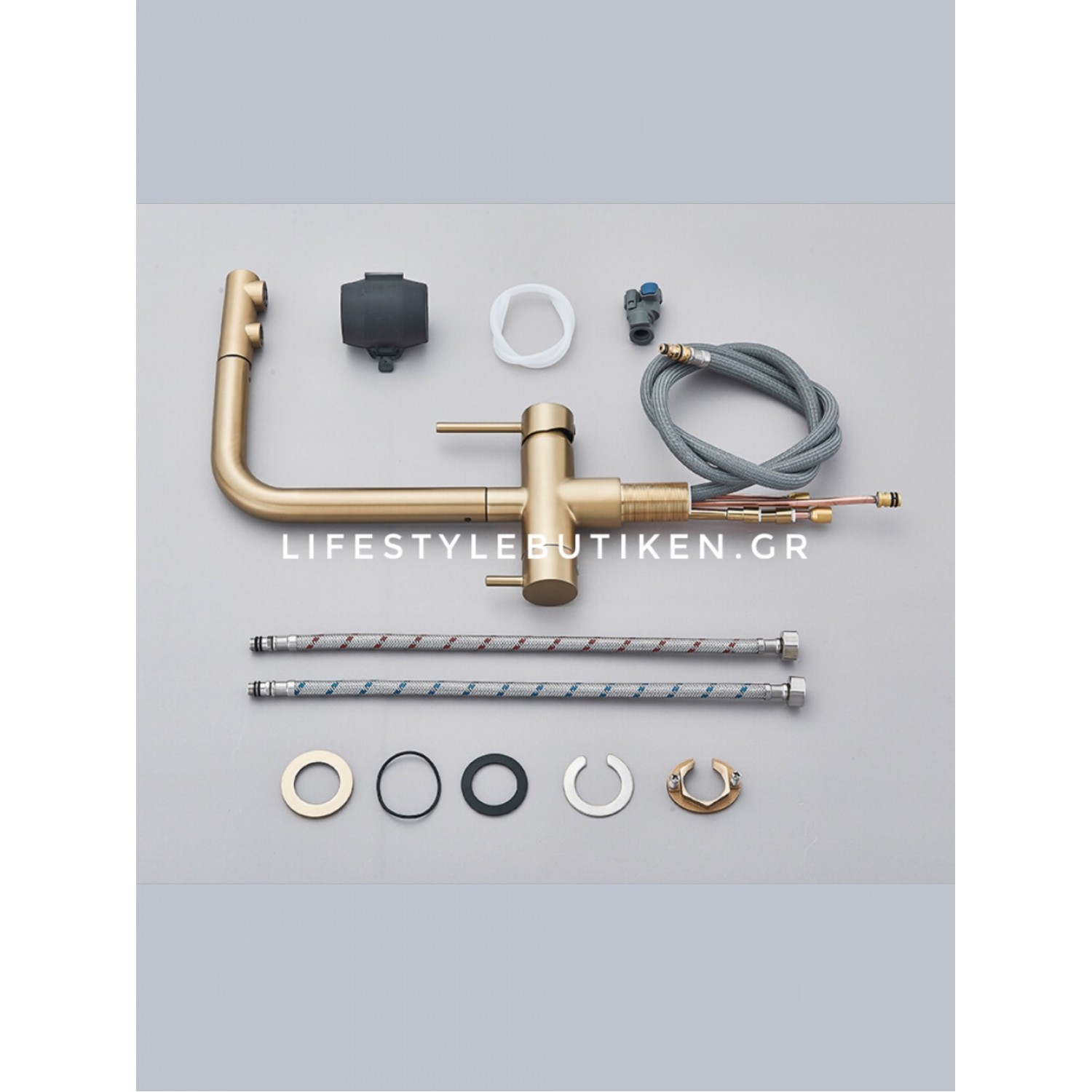 STOCCO Τρίοδη Μπαταρία Κουζίνας με προεκτεινόμενο ντουζ STOCCO ST1199BG BRUSHED GOLD