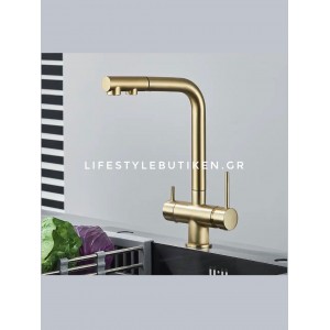 STOCCO Τρίοδη Μπαταρία Κουζίνας με προεκτεινόμενο ντουζ STOCCO ST1199BG BRUSHED GOLD