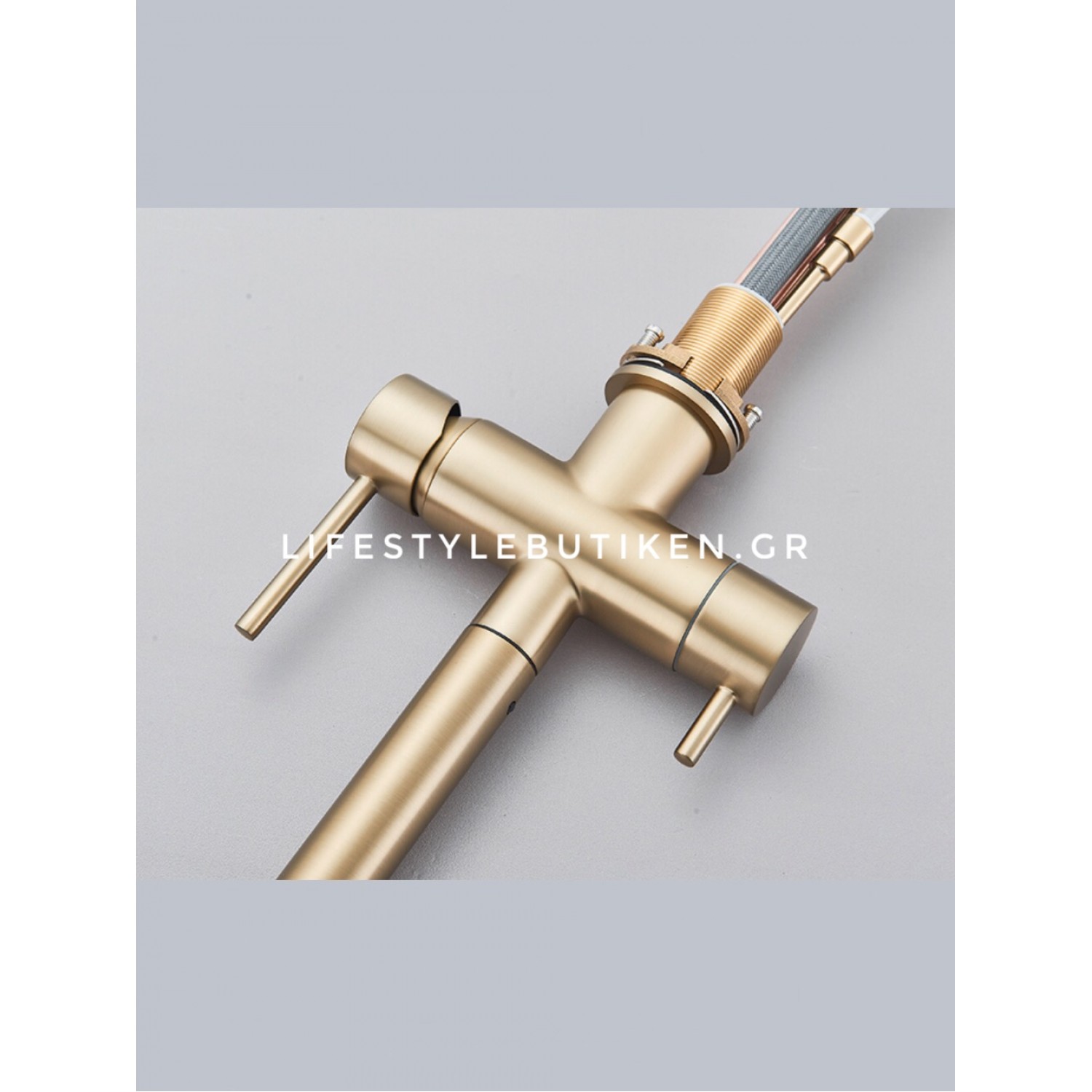 STOCCO Τρίοδη Μπαταρία Κουζίνας με προεκτεινόμενο ντουζ STOCCO ST1199BG BRUSHED GOLD