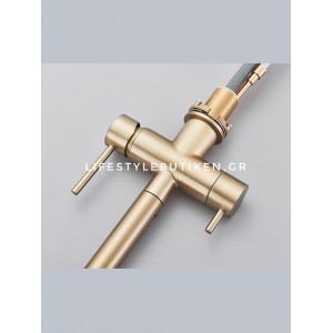 STOCCO Τρίοδη Μπαταρία Κουζίνας με προεκτεινόμενο ντουζ STOCCO ST1199BG BRUSHED GOLD