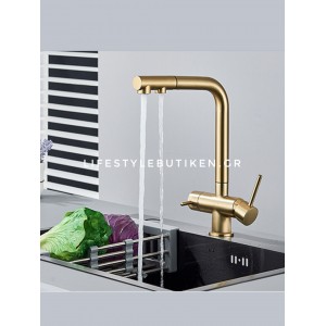 STOCCO Τρίοδη Μπαταρία Κουζίνας με προεκτεινόμενο ντουζ STOCCO ST1199BG BRUSHED GOLD