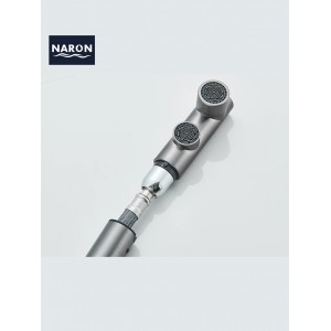 NARON Τρίοδη Μπαταρία Κουζίνας με προεκτεινόμενο ντουζ διπλής ροής NR1088 GUN METAL