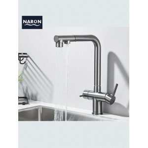NARON Τρίοδη Μπαταρία Κουζίνας με προεκτεινόμενο ντουζ διπλής ροής NR1088 GUN METAL