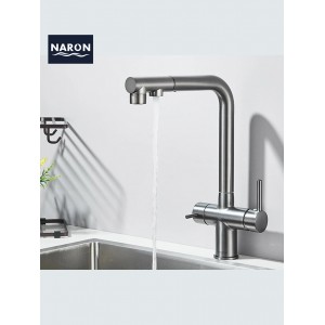 NARON Τρίοδη Μπαταρία Κουζίνας με προεκτεινόμενο ντουζ διπλής ροής NR1088 GUN METAL