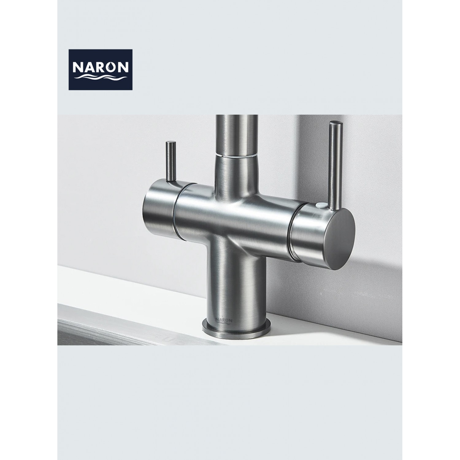 NARON Τρίοδη Μπαταρία Κουζίνας με προεκτεινόμενο ντουζ διπλής ροής NR1088 GUN METAL
