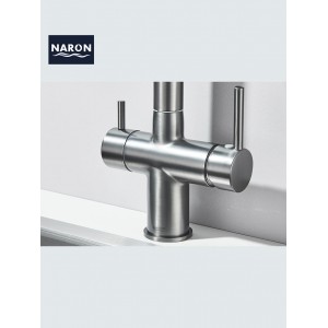 NARON Τρίοδη Μπαταρία Κουζίνας με προεκτεινόμενο ντουζ διπλής ροής NR1088 GUN METAL