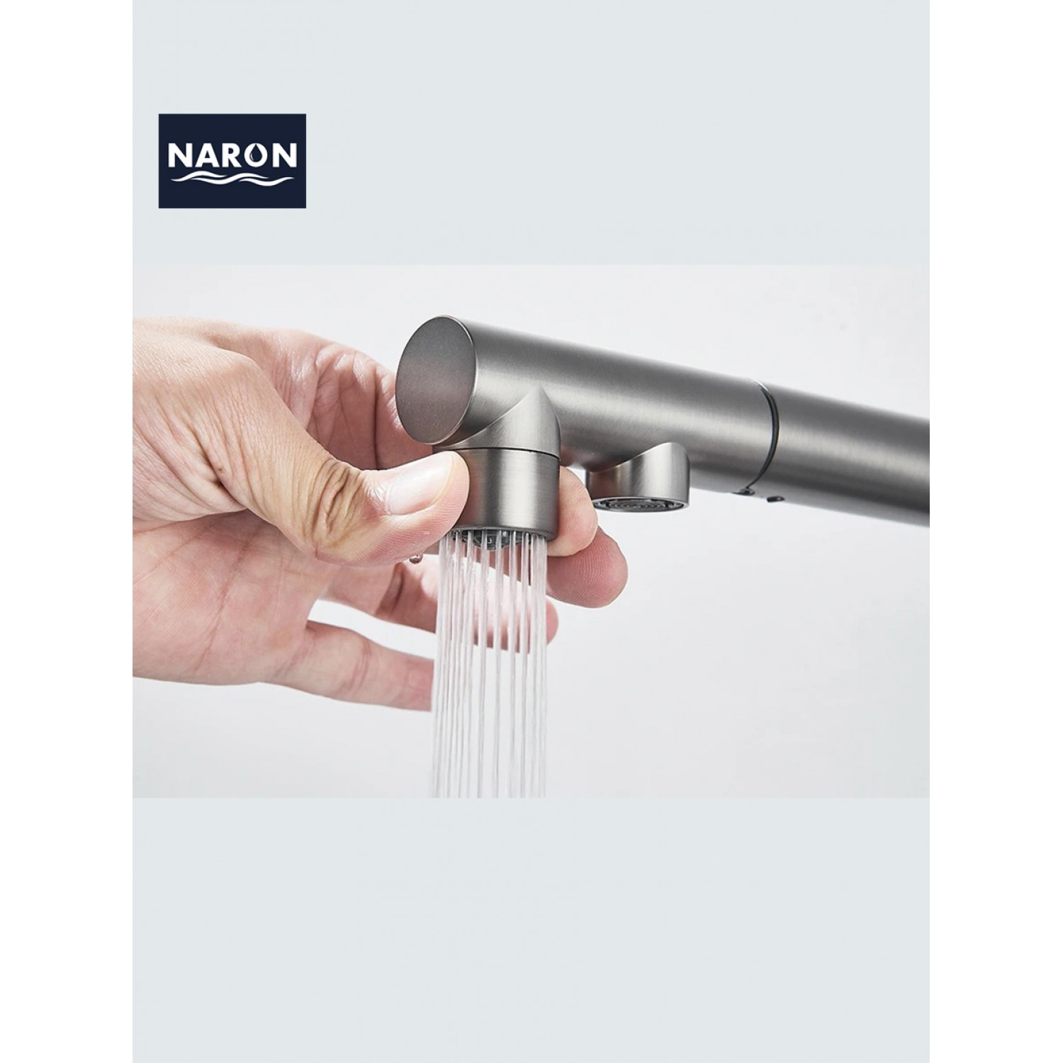 NARON Τρίοδη Μπαταρία Κουζίνας με προεκτεινόμενο ντουζ διπλής ροής NR1088 GUN METAL