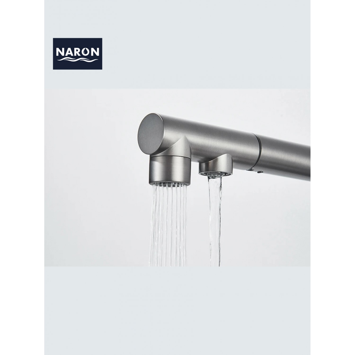 NARON Τρίοδη Μπαταρία Κουζίνας με προεκτεινόμενο ντουζ διπλής ροής NR1088 GUN METAL