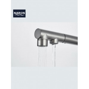 NARON Τρίοδη Μπαταρία Κουζίνας με προεκτεινόμενο ντουζ διπλής ροής NR1088 GUN METAL