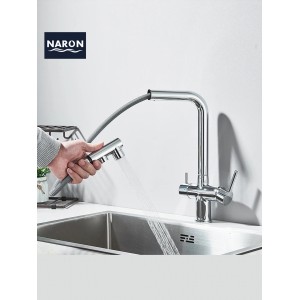 NARON Τρίοδη Μπαταρία Κουζίνας με προεκτεινόμενο ντουζ διπλής ροής NR1088 CHROME