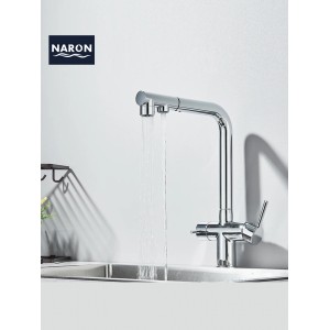 NARON Τρίοδη Μπαταρία Κουζίνας με προεκτεινόμενο ντουζ διπλής ροής NR1088 CHROME
