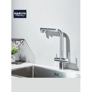 NARON Τρίοδη Μπαταρία Κουζίνας με προεκτεινόμενο ντουζ διπλής ροής NR1088 CHROME