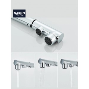 NARON Τρίοδη Μπαταρία Κουζίνας με προεκτεινόμενο ντουζ διπλής ροής NR1088 CHROME