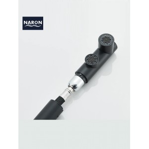 NARON Τρίοδη Μπαταρία Κουζίνας με προεκτεινόμενο ντουζ διπλής ροής NR1088 BLACK MAT