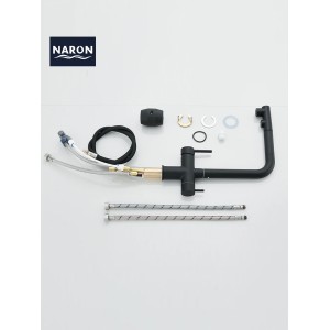 NARON Τρίοδη Μπαταρία Κουζίνας με προεκτεινόμενο ντουζ διπλής ροής NR1088 BLACK MAT