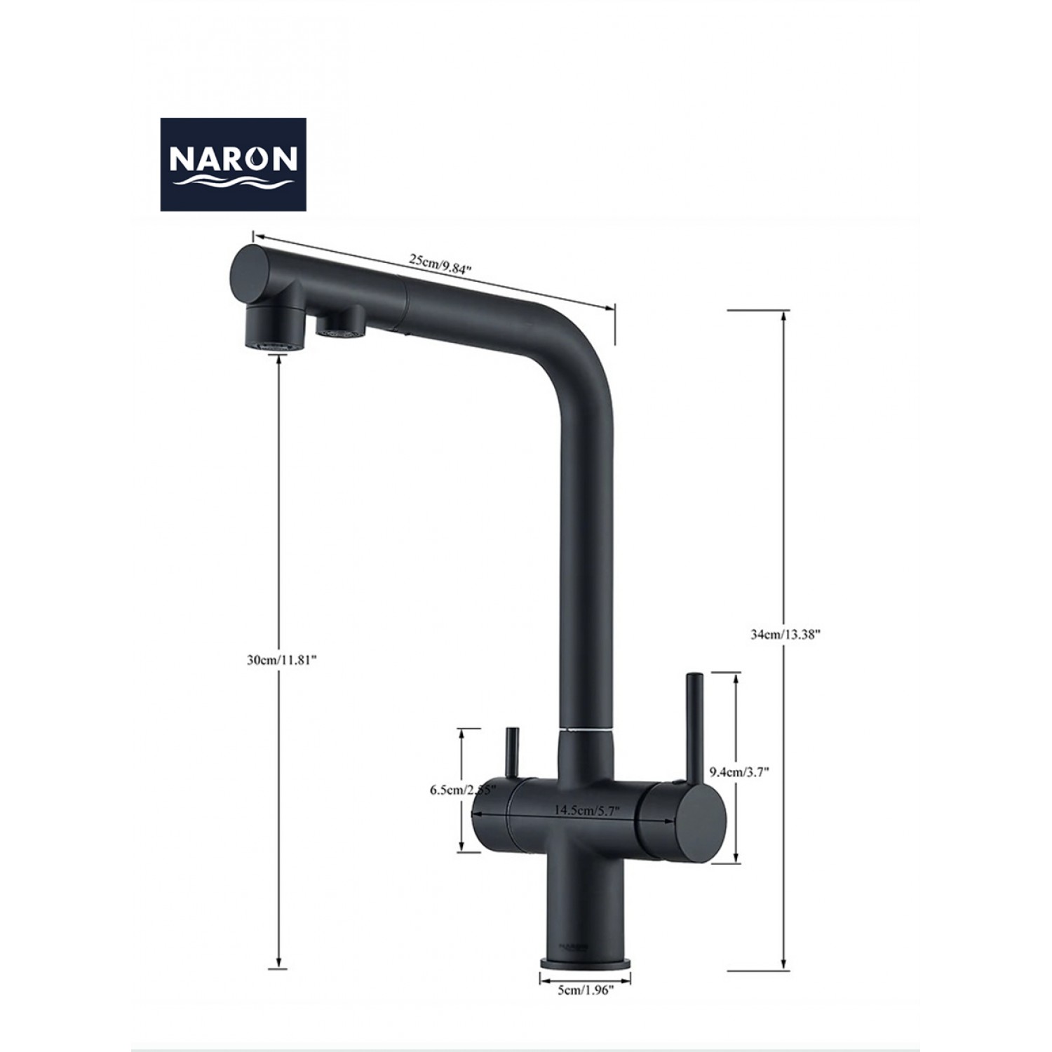 NARON Τρίοδη Μπαταρία Κουζίνας με προεκτεινόμενο ντουζ διπλής ροής NR1088 GUN METAL