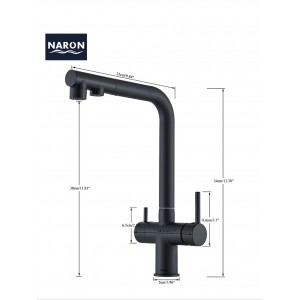 NARON Τρίοδη Μπαταρία Κουζίνας με προεκτεινόμενο ντουζ διπλής ροής NR1088 GUN METAL