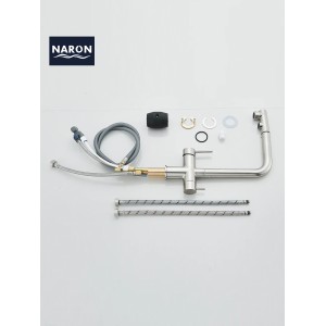 NARON Τρίοδη Μπαταρία Κουζίνας με προεκτεινόμενο ντουζ διπλής ροής NR1088 MAT NICKEL