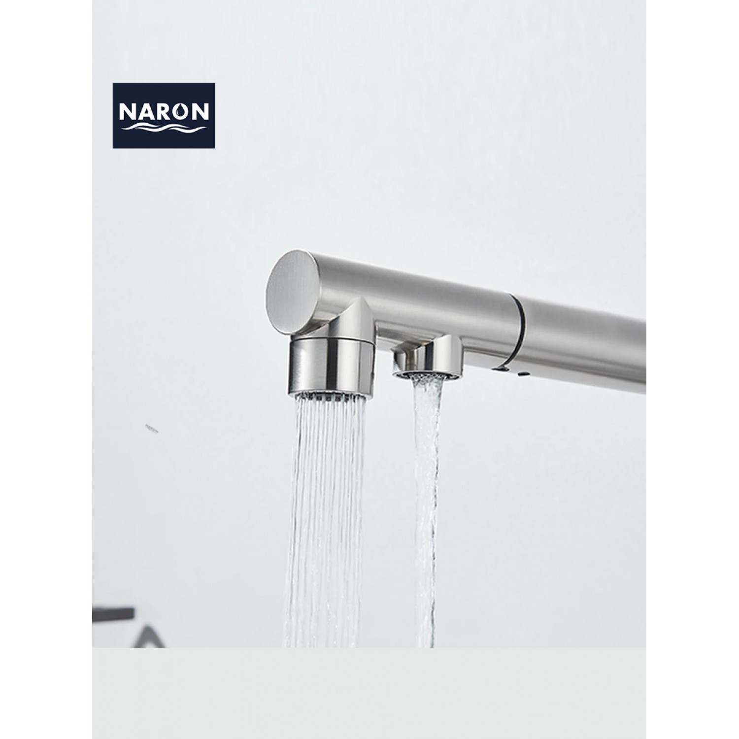 NARON Τρίοδη Μπαταρία Κουζίνας με προεκτεινόμενο ντουζ διπλής ροής NR1088 MAT NICKEL