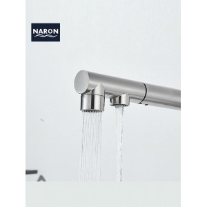 NARON Τρίοδη Μπαταρία Κουζίνας με προεκτεινόμενο ντουζ διπλής ροής NR1088 MAT NICKEL