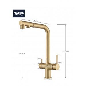 NARON Τρίοδη Μπαταρία Κουζίνας με προεκτεινόμενο ντουζ διπλής ροής NR1088 BRUSHED GOLD