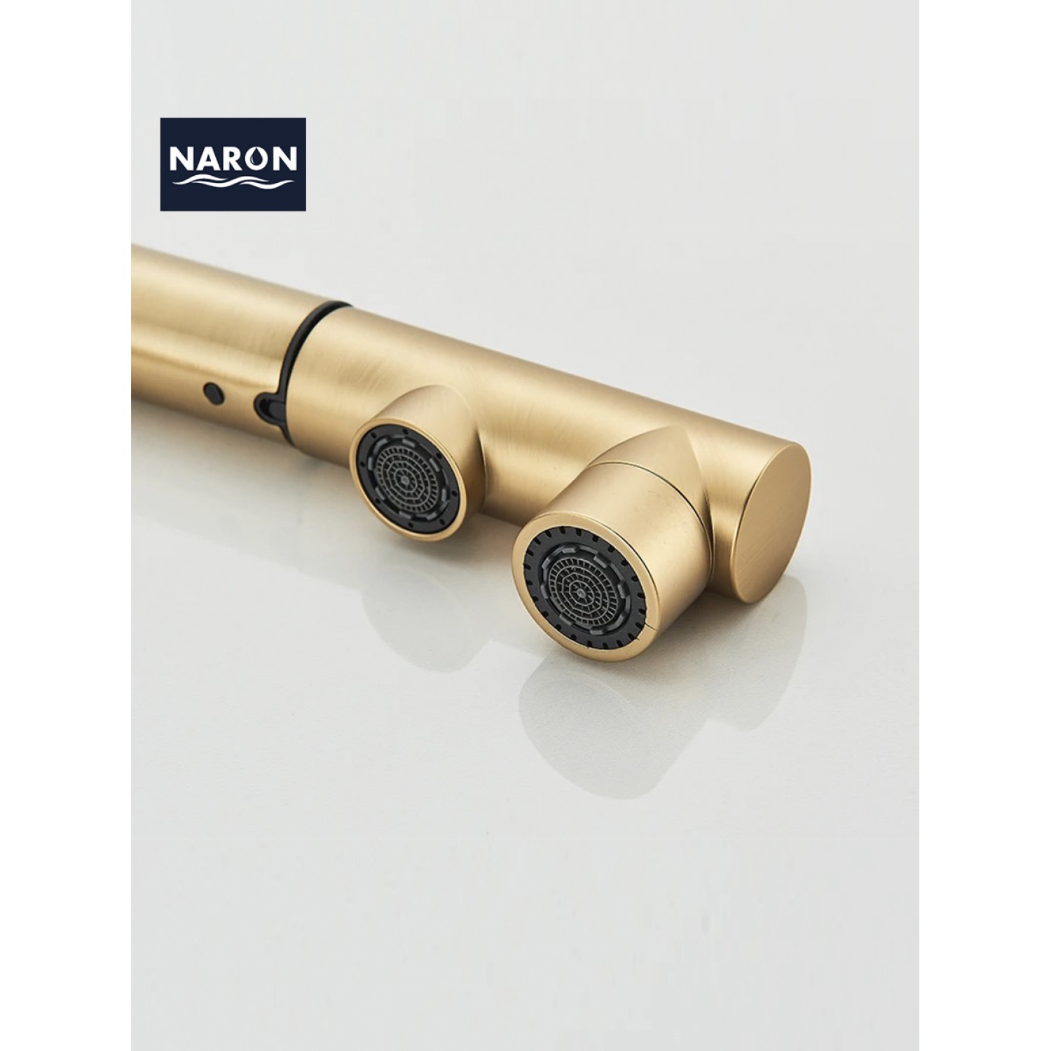 NARON Τρίοδη Μπαταρία Κουζίνας με προεκτεινόμενο ντουζ διπλής ροής NR1088 BRUSHED GOLD