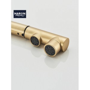 NARON Τρίοδη Μπαταρία Κουζίνας με προεκτεινόμενο ντουζ διπλής ροής NR1088 BRUSHED GOLD