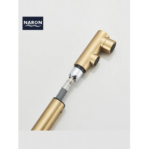 NARON Τρίοδη Μπαταρία Κουζίνας με προεκτεινόμενο ντουζ διπλής ροής NR1088 BRUSHED GOLD