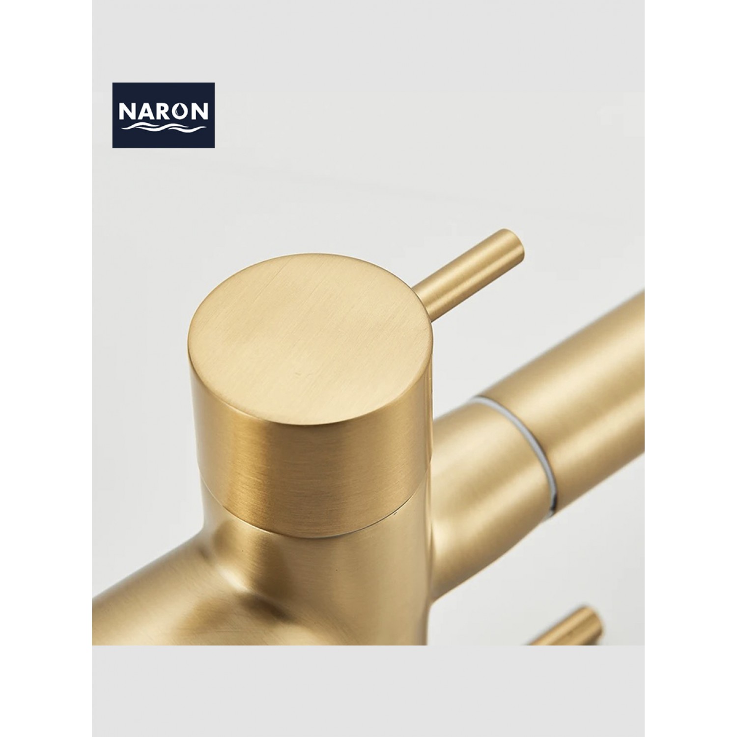 NARON Τρίοδη Μπαταρία Κουζίνας με προεκτεινόμενο ντουζ διπλής ροής NR1088 BRUSHED GOLD