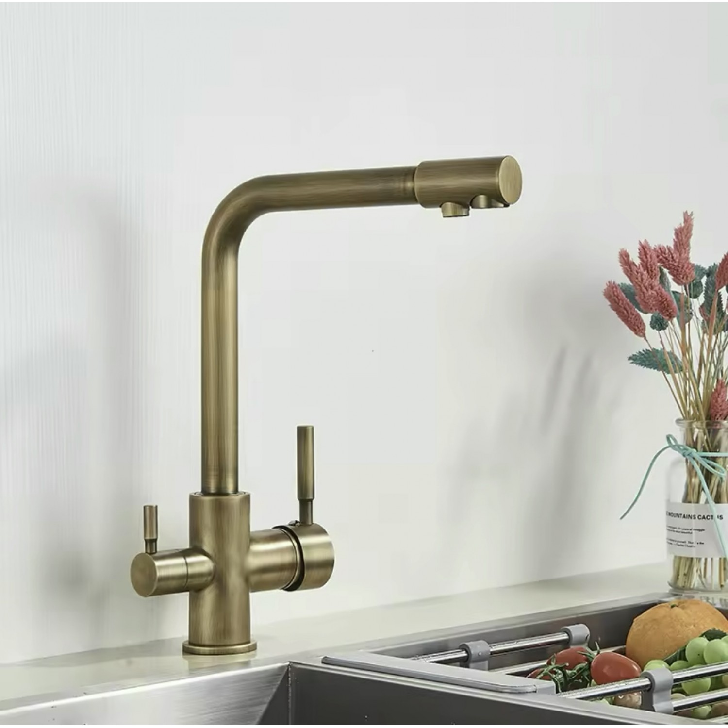 NARON Τρίοδη Μπαταρία Κουζίνας Φίλτρου NR2109 ANTIQUE BRASS