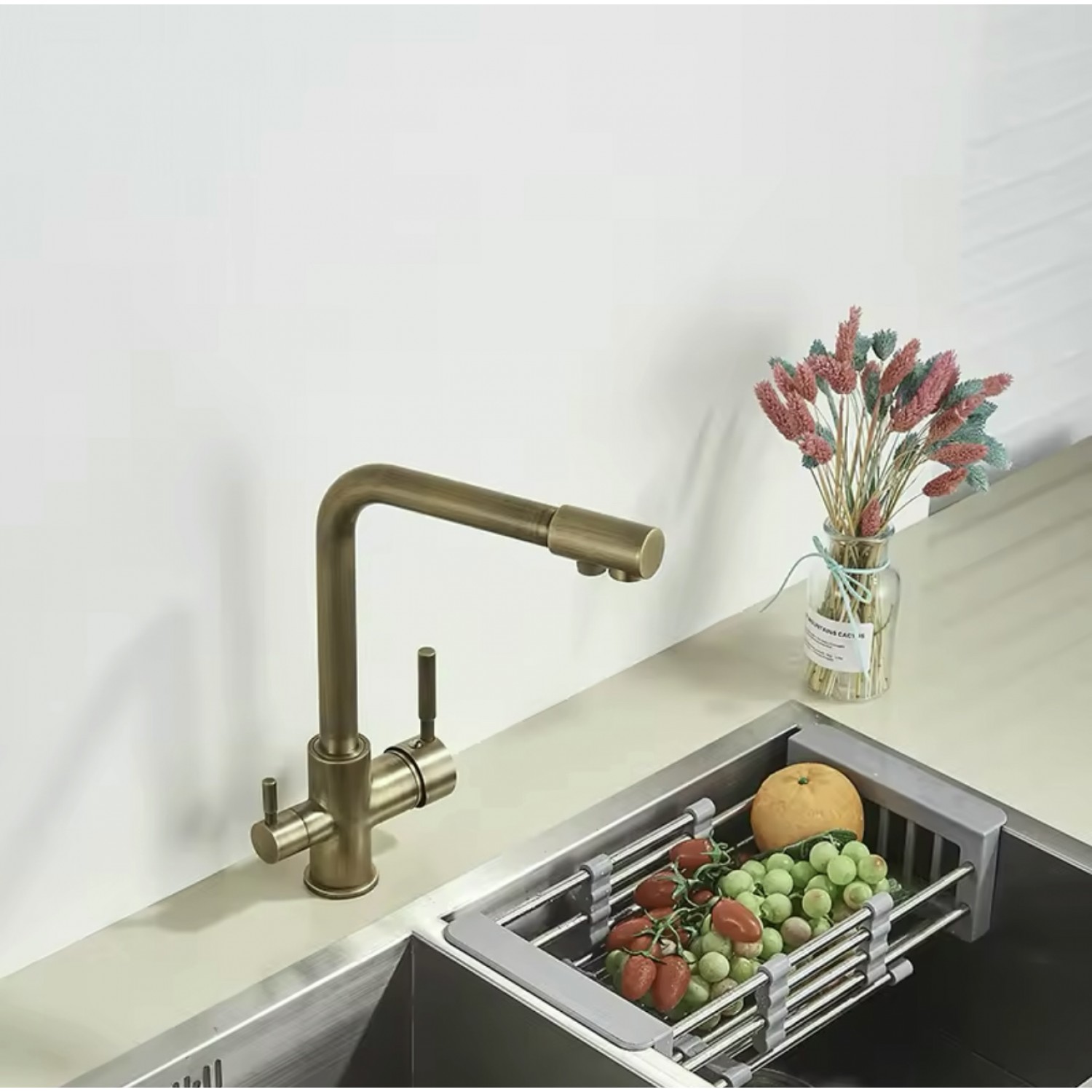 NARON Τρίοδη Μπαταρία Κουζίνας Φίλτρου NR2109 ANTIQUE BRASS