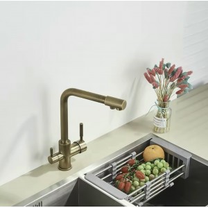 NARON Τρίοδη Μπαταρία Κουζίνας Φίλτρου NR2109 ANTIQUE BRASS