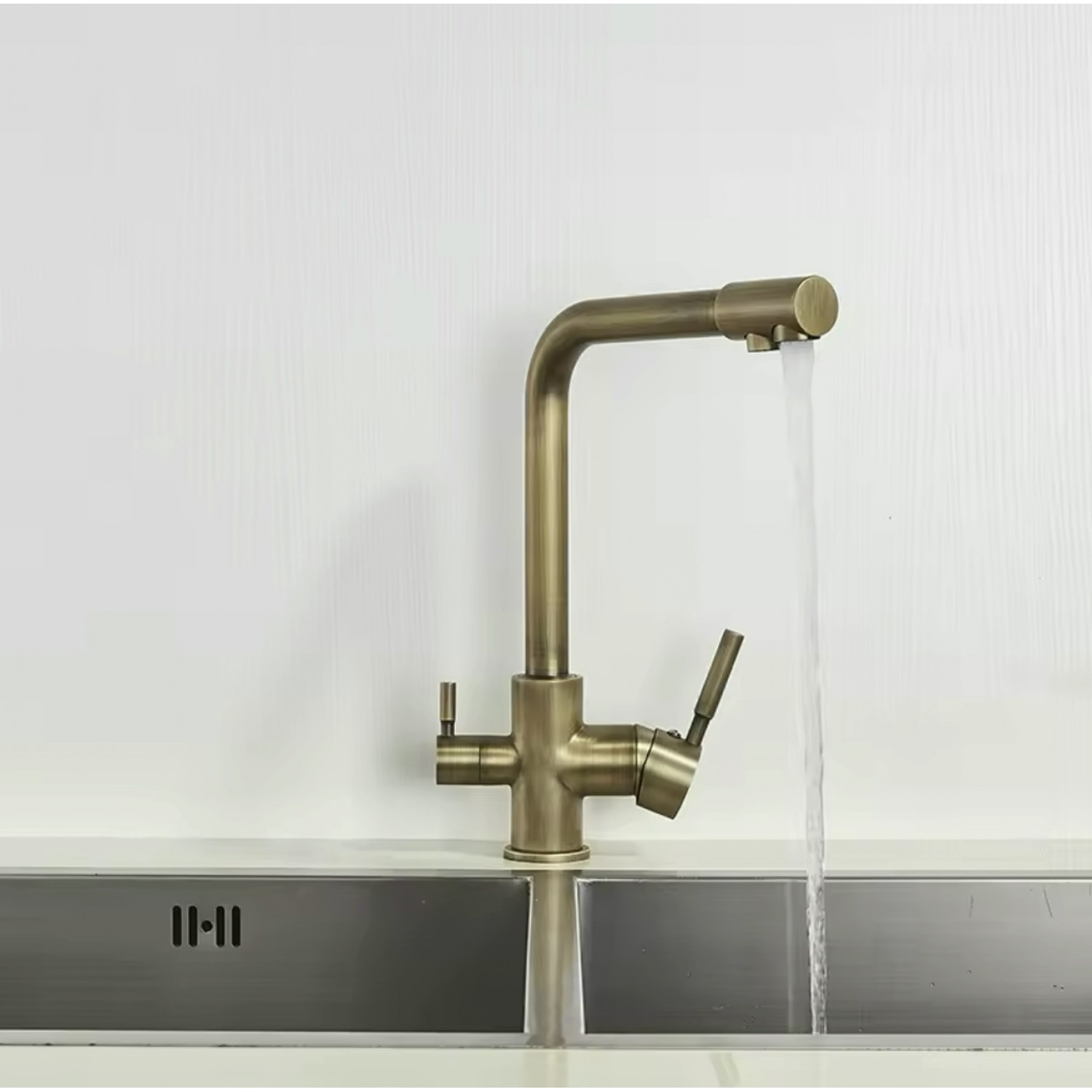 NARON Τρίοδη Μπαταρία Κουζίνας Φίλτρου NR2109 ANTIQUE BRASS