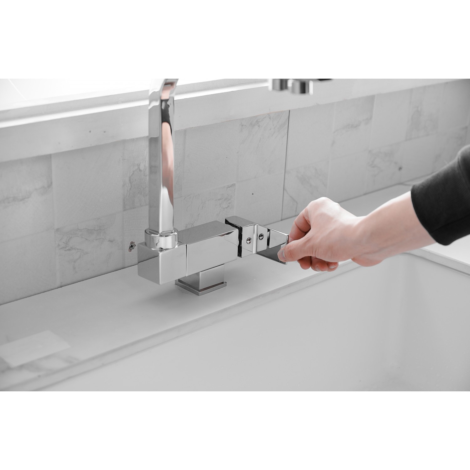 Σπαστή Τρίοδη Μπαταρία Κουζίνας για σύνδεση με φίλτρο κάτω πάγκου STOCCO SF7001C CHROME