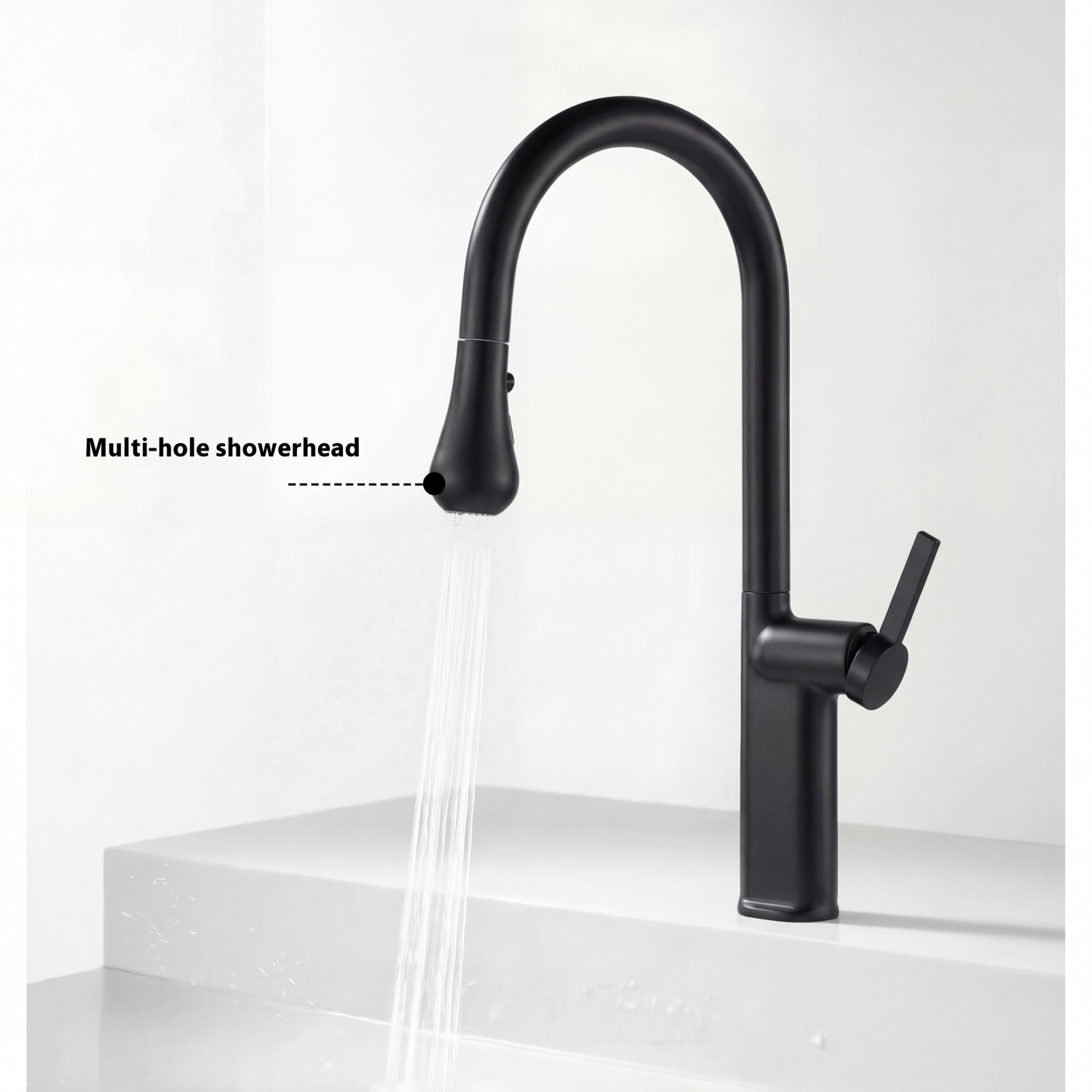 NARON Ψηλή Μπαταρία κουζίνας με αποσπώμενο επεκτεινόμενο ντουζ NR1310 Black Mat