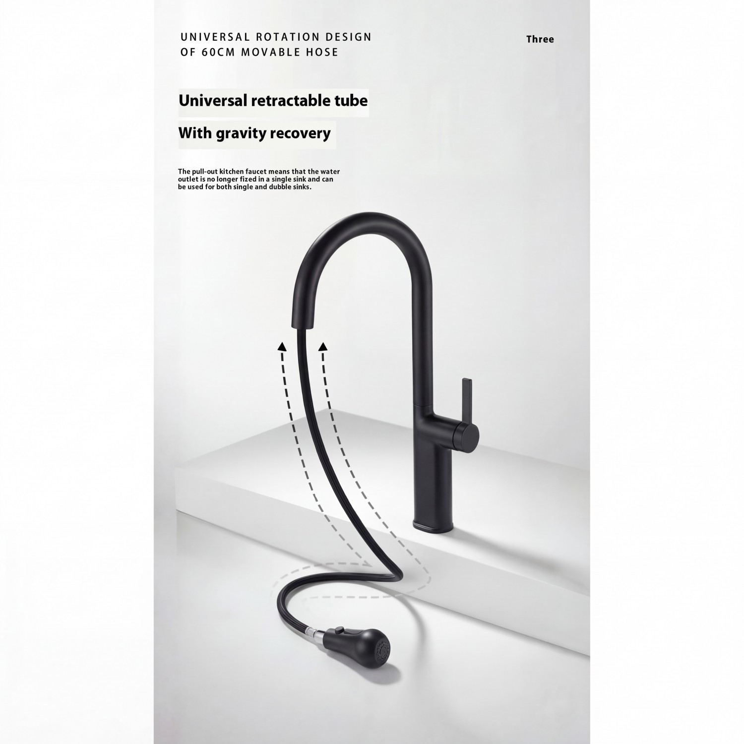 NARON Ψηλή Μπαταρία κουζίνας με αποσπώμενο επεκτεινόμενο ντουζ NR1310 Black Mat