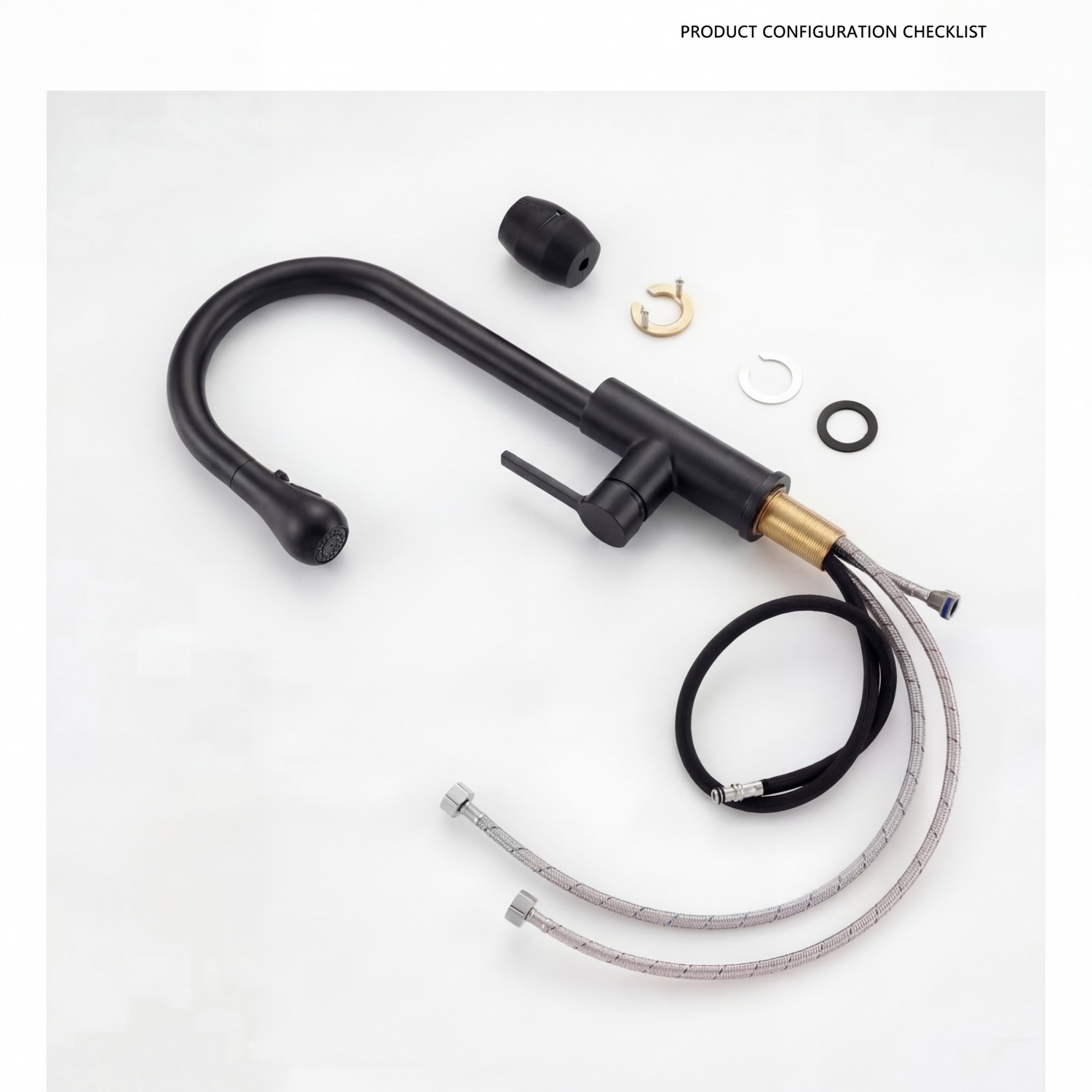 NARON Ψηλή Μπαταρία κουζίνας με αποσπώμενο επεκτεινόμενο ντουζ NR1310 Black Mat