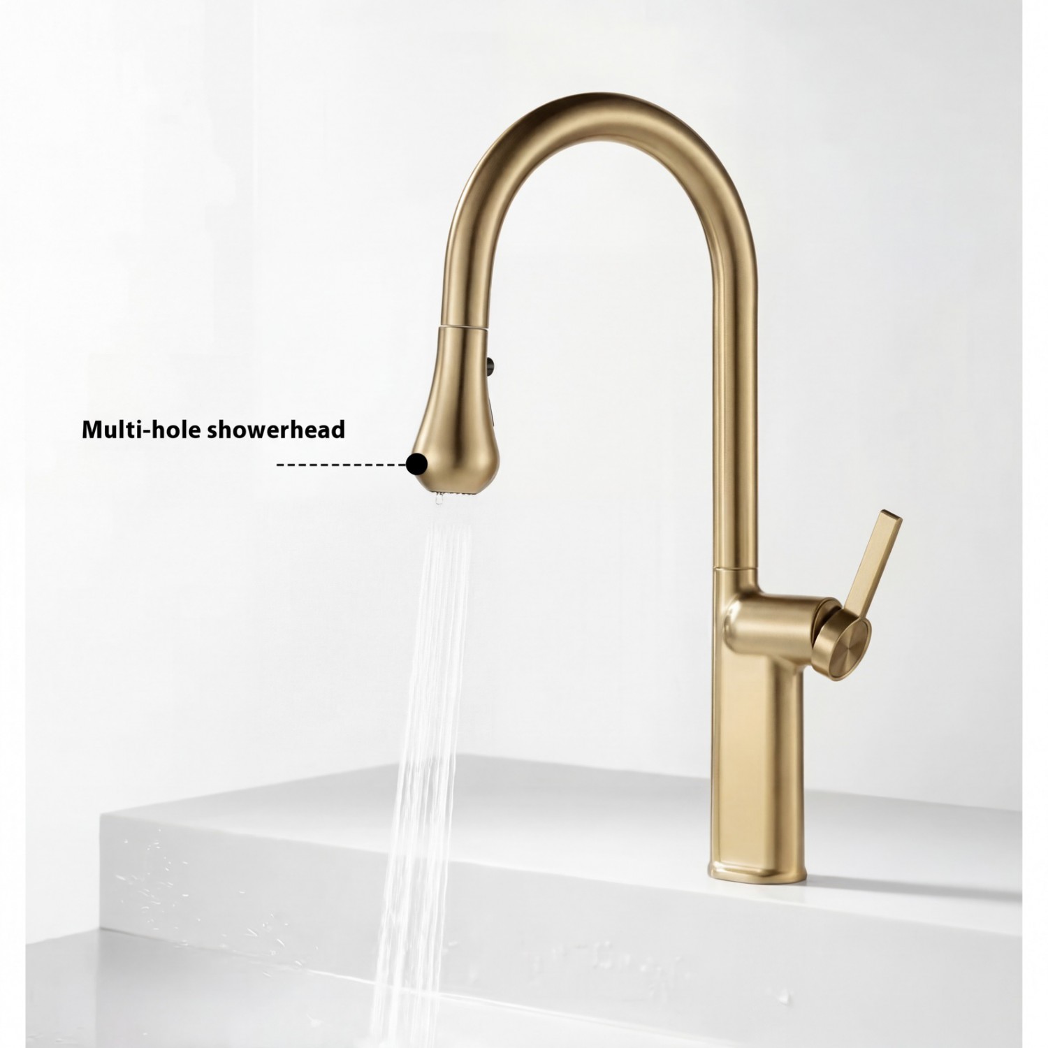 NARON Ψηλή Μπαταρία κουζίνας με αποσπώμενο επεκτεινόμενο ντουζ NR1310 Brushed Gold