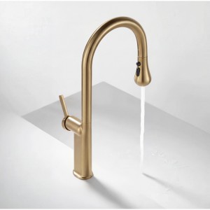NARON Ψηλή Μπαταρία κουζίνας με αποσπώμενο επεκτεινόμενο ντουζ NR1310 Brushed Gold
