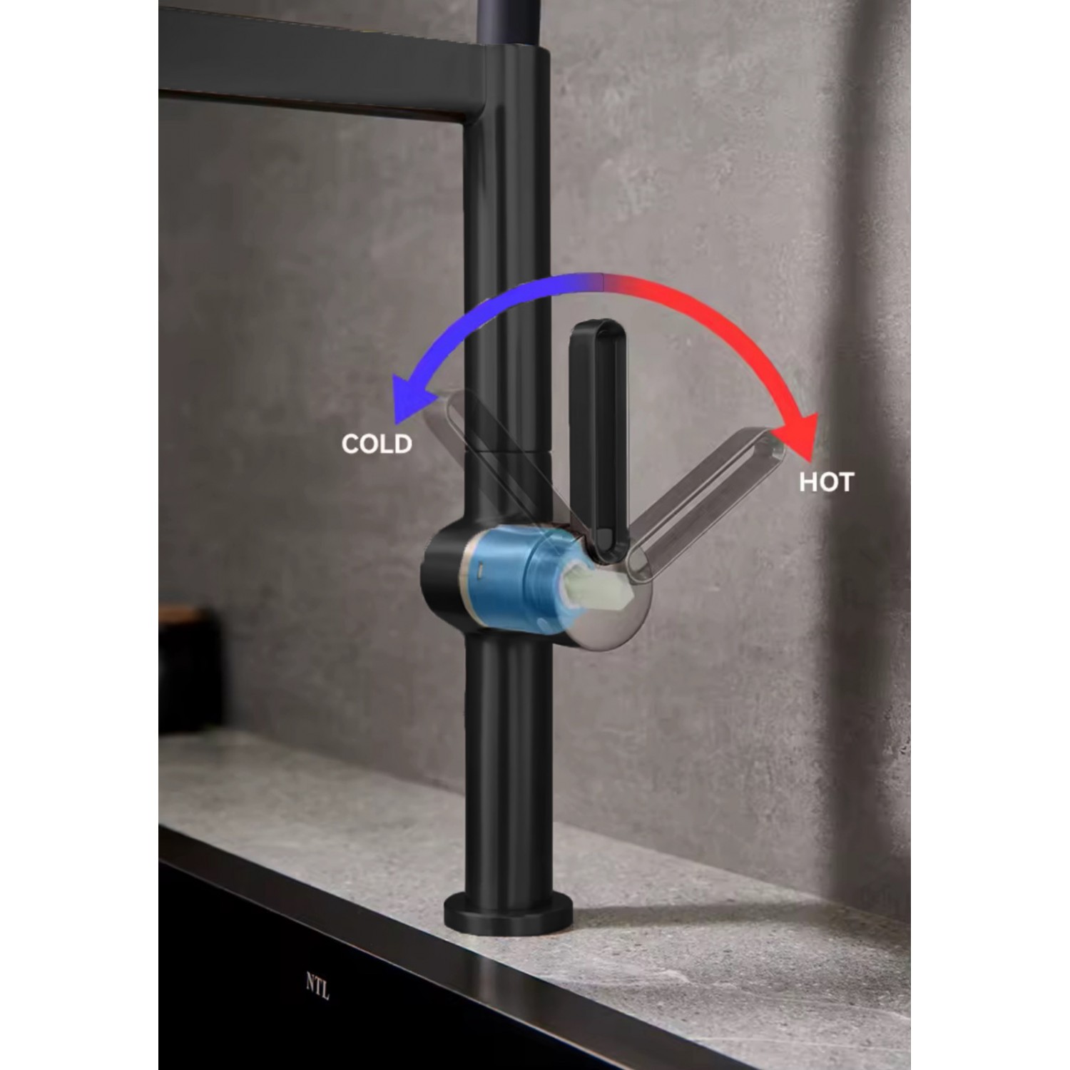 NARON Ψηλή Μπαταρία κουζίνας με αποσπώμενο ντους NR1311 Black Mat